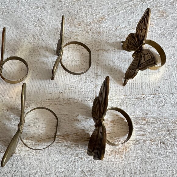 Mixed Set of Six Vintage Brass Butterfly Napkin Ring Holders - Picture 6 of 10